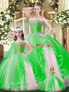 Graceful Green Ball Gowns Sweetheart Sleeveless Organza Floor Length Lace Up Ruffles Quinceanera Dress