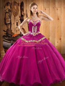 Fuchsia Sweetheart Lace Up Ruffles Sweet 16 Dress Sleeveless