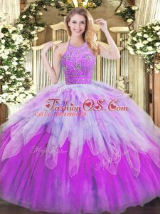 Adorable Multi-color Sleeveless Beading and Ruffles Floor Length Quince Ball Gowns