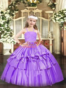 Lavender Zipper Pageant Dress Toddler Beading and Lace and Ruffled Layers Sleeveless Floor Length
