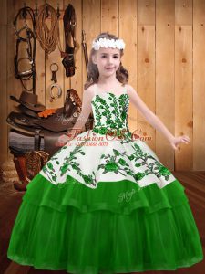 Luxurious Straps Sleeveless Lace Up Kids Pageant Dress Green Organza