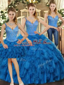 Sleeveless Lace Up Floor Length Beading and Ruffles Sweet 16 Dresses