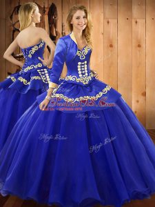 Super Blue Ball Gowns Sweetheart Sleeveless Tulle Floor Length Lace Up Ruffles Sweet 16 Dress