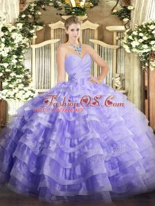 Luxury Lavender Ball Gowns Organza Sweetheart Sleeveless Beading and Ruffled Layers Floor Length Lace Up Sweet 16 Dress