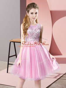 Extravagant Knee Length A-line Sleeveless Rose Pink Homecoming Dress Zipper
