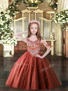 Wine Red Sleeveless Beading Floor Length Pageant Dress for Teens