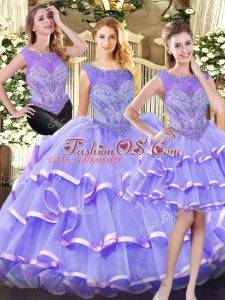 Wonderful Scoop Sleeveless Organza 15th Birthday Dress Beading and Ruffled Layers Zipper