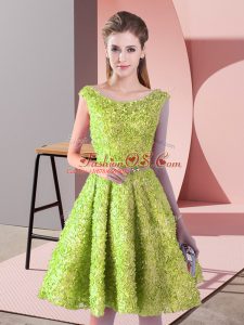 Most Popular Yellow Green Scoop Neckline Belt Homecoming Dress Sleeveless Lace Up