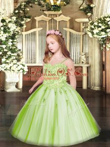 Low Price Yellow Green Sleeveless Floor Length Appliques Lace Up Pageant Dress for Womens