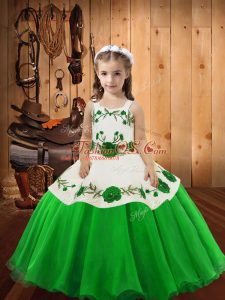Fancy Straps Sleeveless Little Girls Pageant Dress Floor Length Embroidery Organza