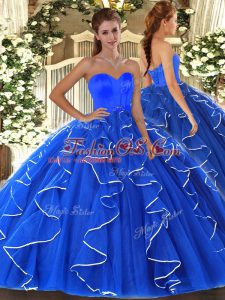 Ball Gowns Quince Ball Gowns Blue Sweetheart Organza Sleeveless Floor Length Lace Up