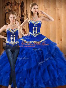 Satin and Organza Sleeveless Floor Length Sweet 16 Dress and Embroidery and Ruffles