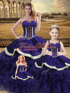 Glorious Satin and Organza Sweetheart Sleeveless Lace Up Beading and Ruffles Quince Ball Gowns in Purple