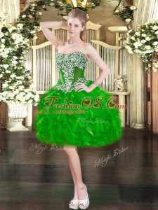 Dazzling Sleeveless Beading and Ruffles Lace Up Prom Party Dress
