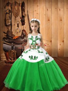 Excellent Green Organza Lace Up Little Girls Pageant Dress Sleeveless Floor Length Embroidery