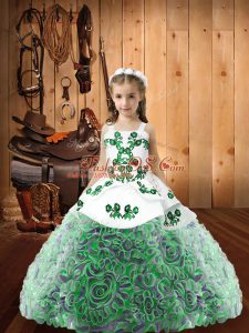 Fashion Sleeveless Embroidery and Ruffles Lace Up Girls Pageant Dresses