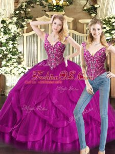 Sweet Floor Length Ball Gowns Sleeveless Fuchsia Sweet 16 Quinceanera Dress Lace Up