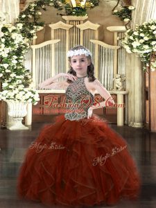Organza Sleeveless Floor Length Kids Formal Wear and Beading and Ruffles