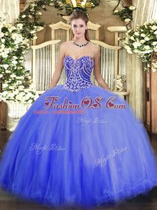 Traditional Blue Sweetheart Lace Up Beading 15th Birthday Dress Sleeveless