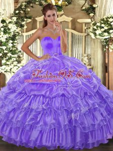Pretty Sleeveless Lace Up Floor Length Beading and Ruffled Layers Sweet 16 Quinceanera Dress