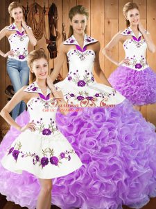 Free and Easy Floor Length Lace Up Quinceanera Dresses Lilac for Military Ball and Sweet 16 and Quinceanera with Embroidery