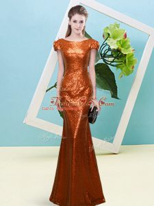 Cap Sleeves Sequins Zipper Evening Dress
