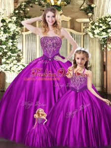 Cute Sleeveless Lace Up Floor Length Beading Quince Ball Gowns
