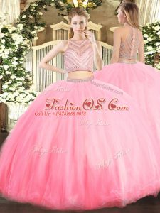 Clearance Floor Length Baby Pink Quinceanera Gown Scoop Sleeveless Zipper