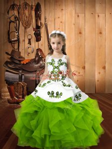 Ball Gowns Straps Sleeveless Organza Floor Length Lace Up Embroidery and Ruffles Little Girl Pageant Gowns