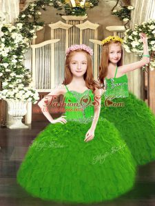 Discount Green Ball Gowns Beading and Ruffles Little Girls Pageant Dress Wholesale Lace Up Organza Sleeveless Floor Length
