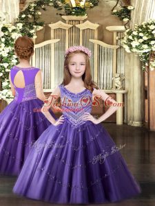 Lavender Lace Up Pageant Dress Wholesale Beading Sleeveless Floor Length
