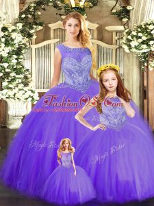 Pretty Ball Gowns Ball Gown Prom Dress Purple Scoop Tulle Sleeveless Floor Length Lace Up
