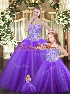 Purple Lace Up Sweetheart Beading Quinceanera Dresses Tulle Sleeveless