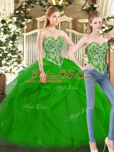 Customized Sweetheart Sleeveless Lace Up Quince Ball Gowns Green Organza