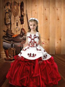 Organza Straps Sleeveless Lace Up Embroidery and Ruffles Glitz Pageant Dress in Wine Red
