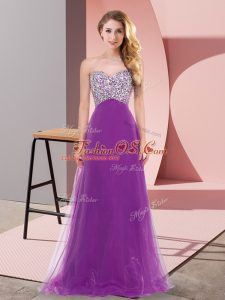 Glittering Eggplant Purple Sweetheart Lace Up Beading Dama Dress Sleeveless