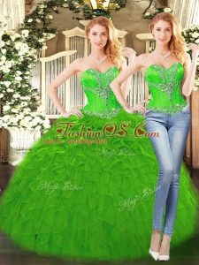 Modest Green Lace Up Sweetheart Beading and Ruffles 15 Quinceanera Dress Organza Sleeveless