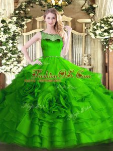 Amazing Organza Scoop Sleeveless Zipper Beading and Ruffled Layers Quinceanera Gowns in
