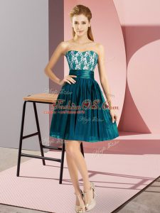 Smart Dark Green Chiffon Zipper Sweetheart Sleeveless Mini Length Prom Party Dress Lace