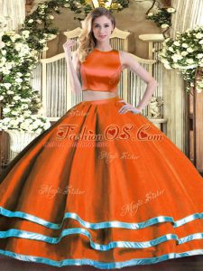 Comfortable Rust Red Criss Cross High-neck Ruching Quinceanera Dress Tulle Sleeveless