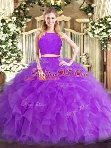 Top Selling Two Pieces 15 Quinceanera Dress Eggplant Purple Scoop Tulle Sleeveless Floor Length Zipper
