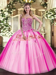Hot Pink Sweetheart Lace Up Beading Sweet 16 Dress Sleeveless