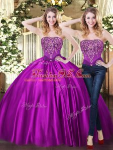 Beading 15 Quinceanera Dress Purple Lace Up Sleeveless Floor Length