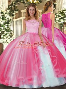 Charming Floor Length Hot Pink Quinceanera Dresses Scoop Sleeveless Clasp Handle