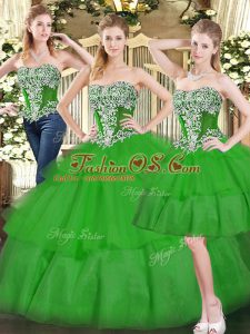 Two Pieces Sweet 16 Dress Green Sweetheart Organza Sleeveless Floor Length Lace Up