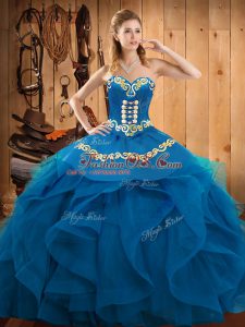 Sleeveless Lace Up Floor Length Embroidery and Ruffles Sweet 16 Dress