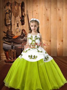 New Style Yellow Green Straps Lace Up Embroidery Child Pageant Dress Sleeveless