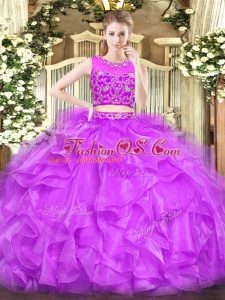 High End Scoop Sleeveless Zipper Quince Ball Gowns Lilac Tulle