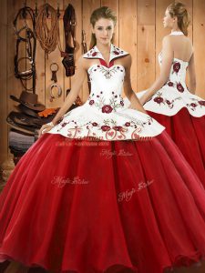 Amazing Satin and Tulle Sleeveless Floor Length 15th Birthday Dress and Embroidery