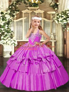 Lilac Sleeveless Organza Lace Up Pageant Dress for Womens for Party and Quinceanera